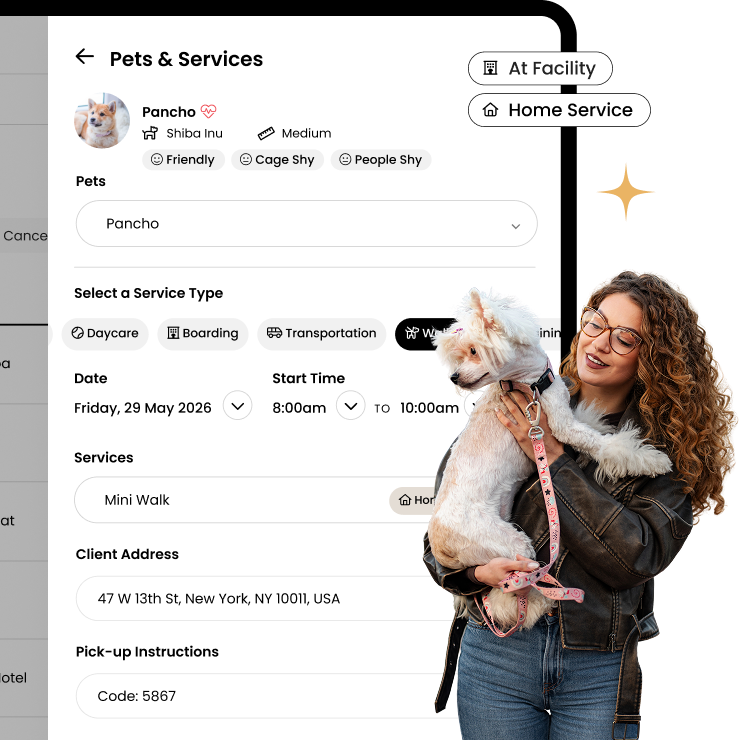 Cuddles Manage schedules, assign staff, and track bookings — in home or at your facility.