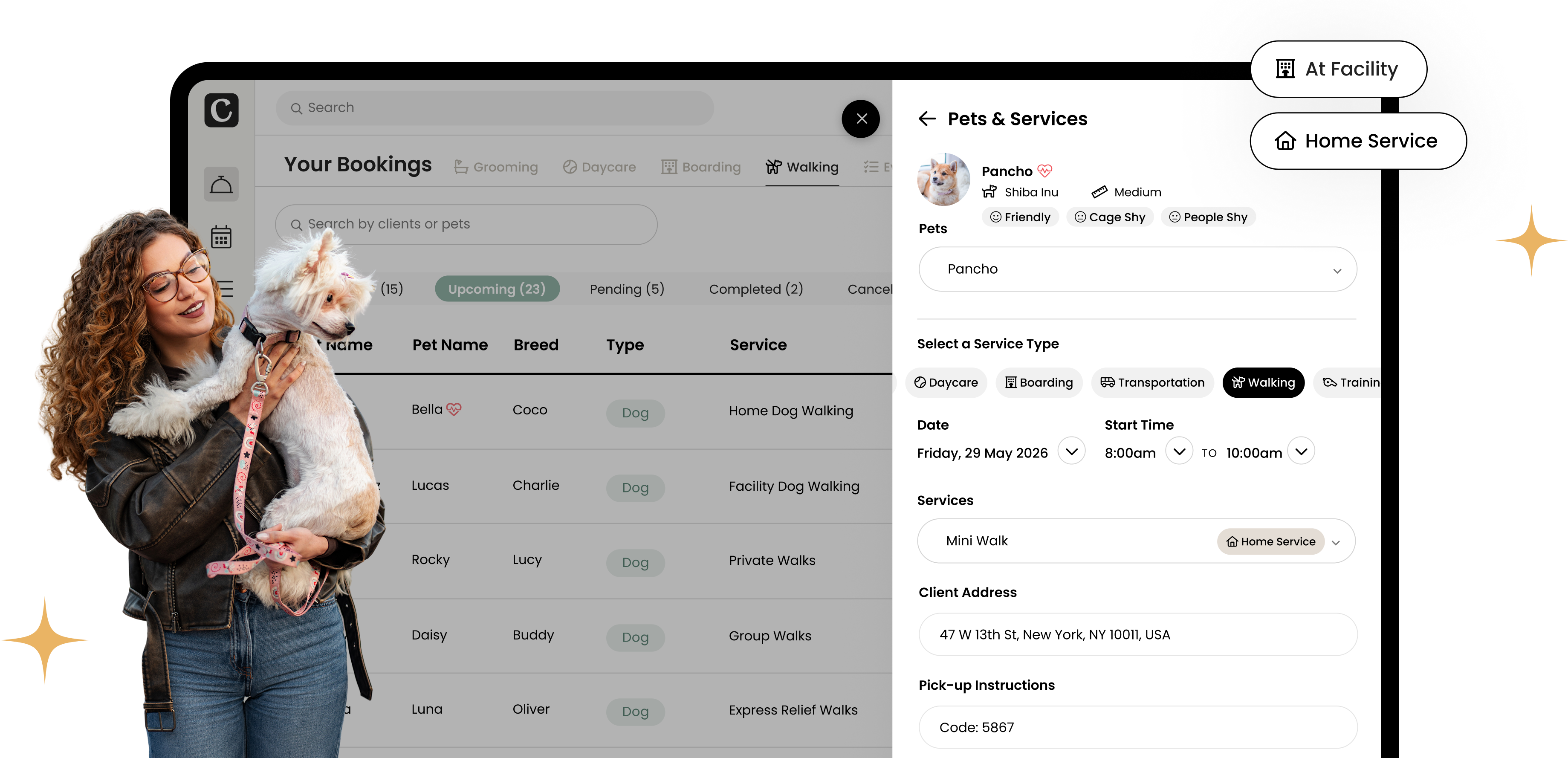 Cuddles Manage schedules, assign staff, and track bookings — in home or at your facility.